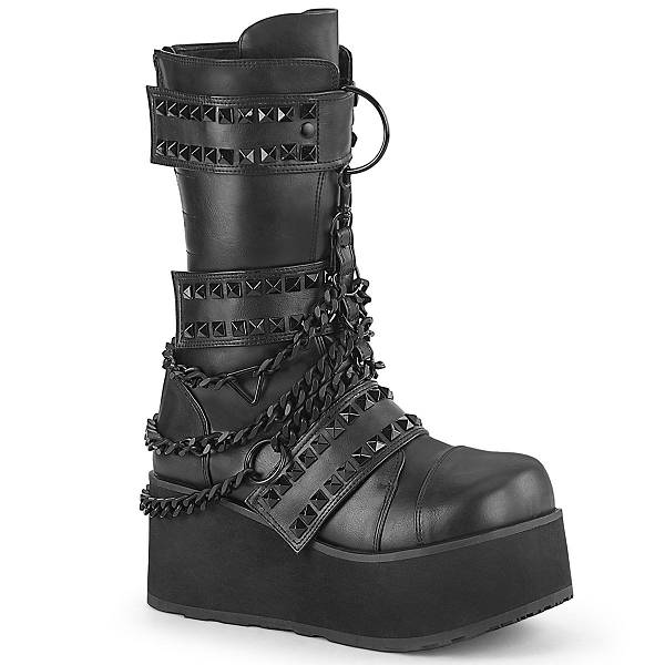 Demonia Trashville-138 Black Vegan Leather Stiefel Herren D465-023 Gothic Halbhohe Stiefel Schwarz Deutschland SALE